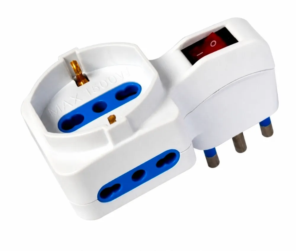 Adaptador Triple Schuko 2 Entradas 3 en Línea con Interruptor 