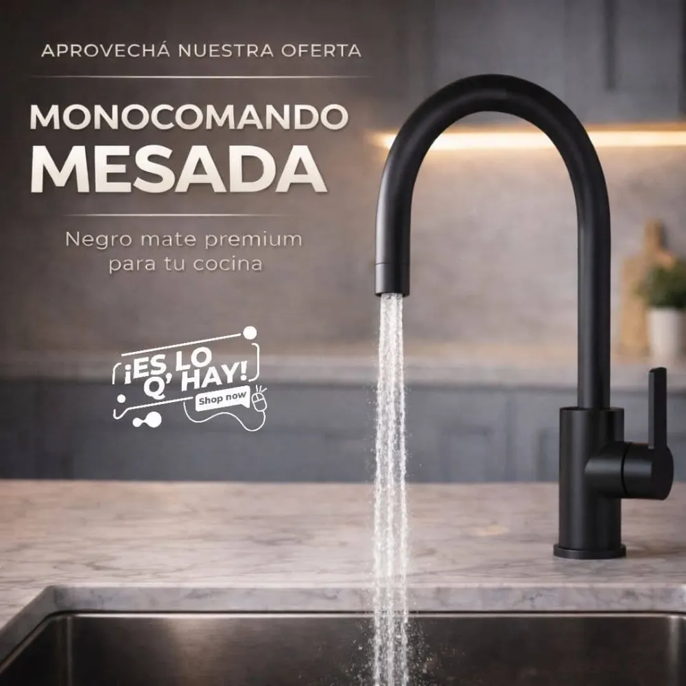 Grifería Monocomando Mesada Negro Mate Pico Alto