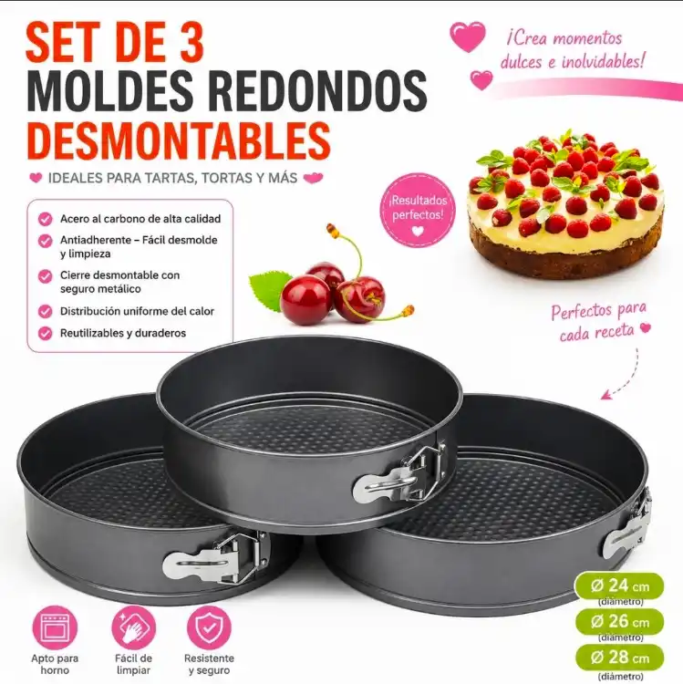 Kit 3 Moldes para Tortas Desmontables 