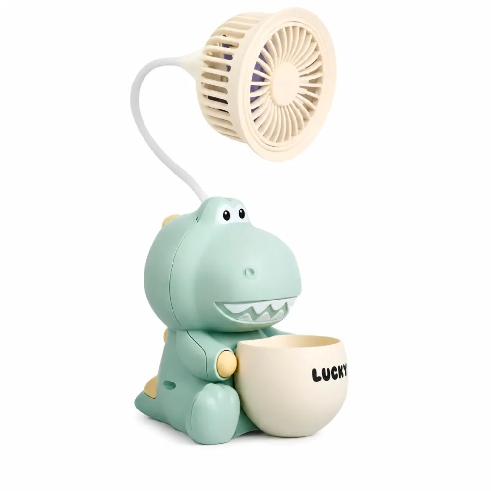 Ventilador 3 en 1 Dino + Sacapuntas + Portalápices 