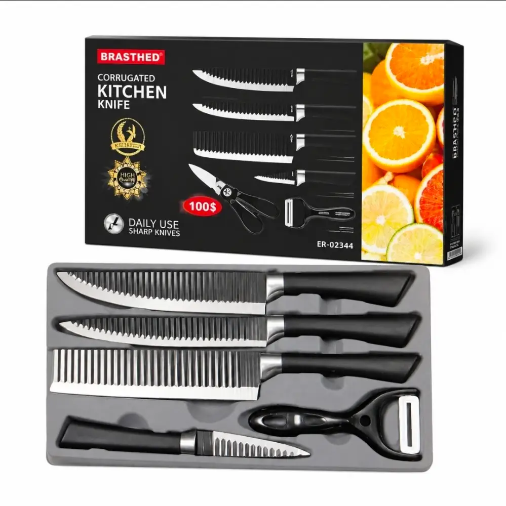 Set Cuchillo Cocina con Filo Ondulado
