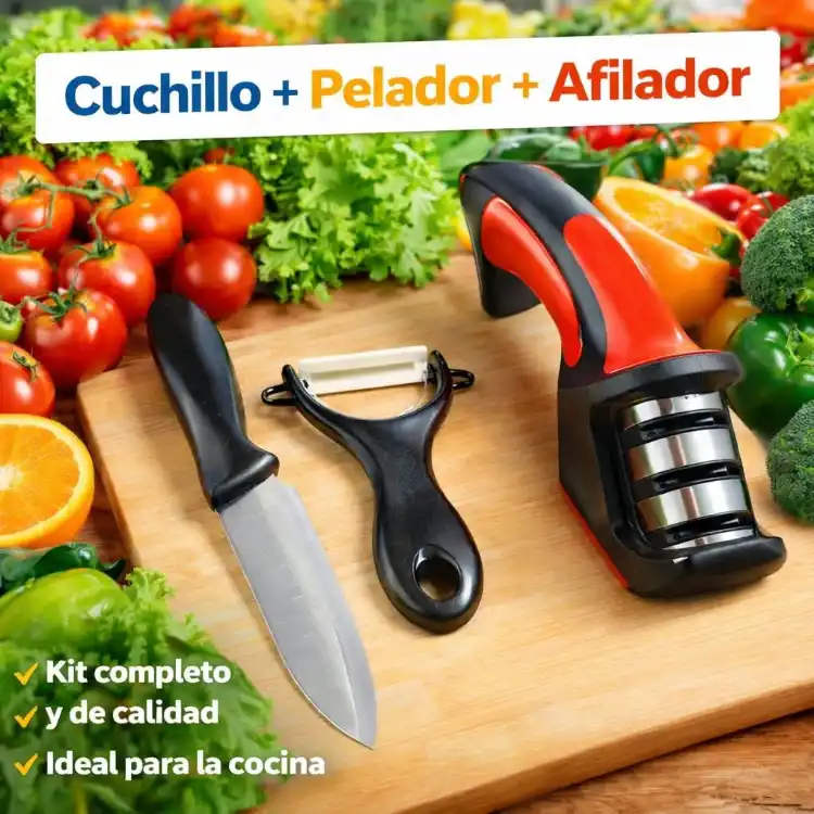 Set Cocina Cuchillo + Afilador + Pelador