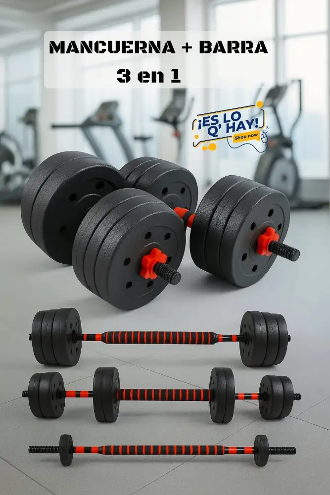 Set Mancuernas + Barra 3 en 1 / 20 kilos